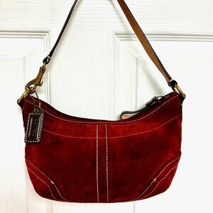 Coach Suede Mini Hobo Shoulder Bag - Maroon/Brown